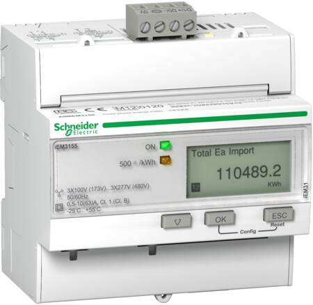 Schneider Electric IEM3155 3-fase KWH en PUI meter 63A RS485 MID